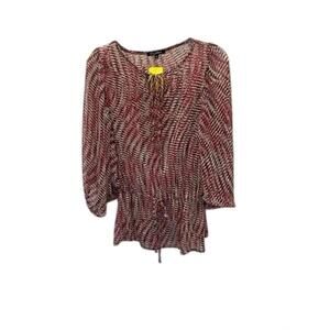 NEW CHERYL NASH women mosaic scarf blouse in wine/beige